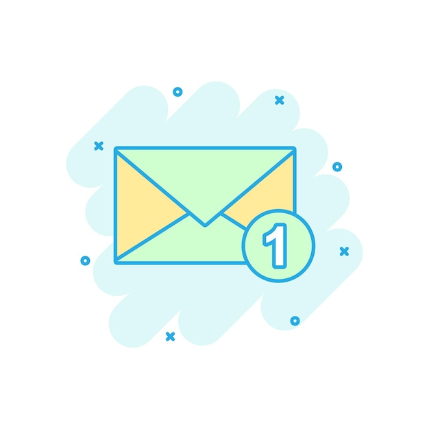 Icono de sobre de correo en estilo cómico Ilustración de dibujos animados vectorial de mensaje de correo Pictograma Caja de correo concepto de negocio de correo electrónico efecto de salpicaduras