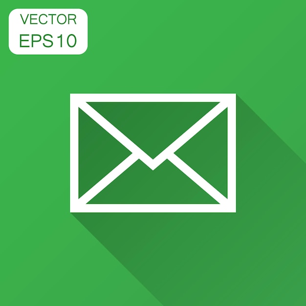 Icono de sobre de correo en estilo plano Ilustración vectorial de mensaje de correo con sombra larga Concepto de negocio de correo electrónico de buzón