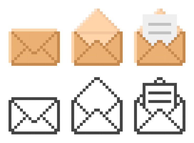 Vector icono de sobre de correo retro correo electrónico ilustración vectorial en estilo píxel