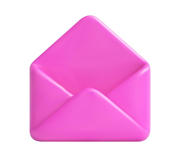 Icono de sobre de correo rosa abierto en 3D