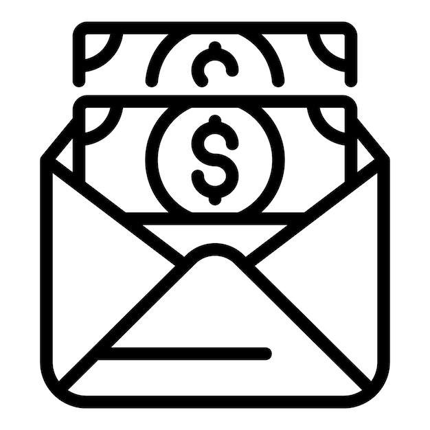 Icono de sobre de dinero en efectivo de resultado Contorno Icono de vector de sobre de efectivo de dinero de resultado para diseño web aislado sobre fondo blanco