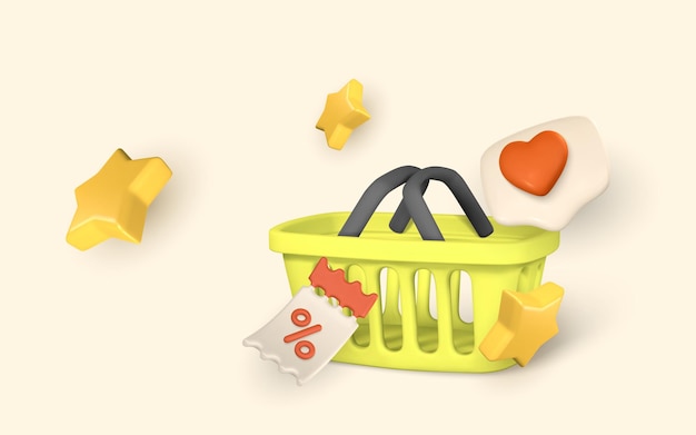 Ícono social del carrito de compras estrella y cupón de descuento ilustración vectorial