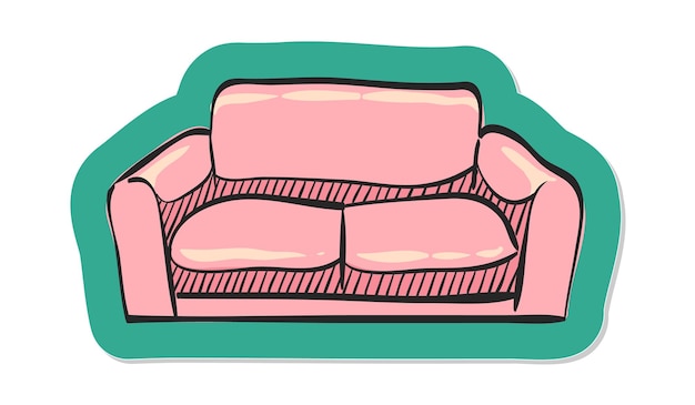 Vector icono de sofá dibujado a mano en la ilustración de vector de estilo de etiqueta