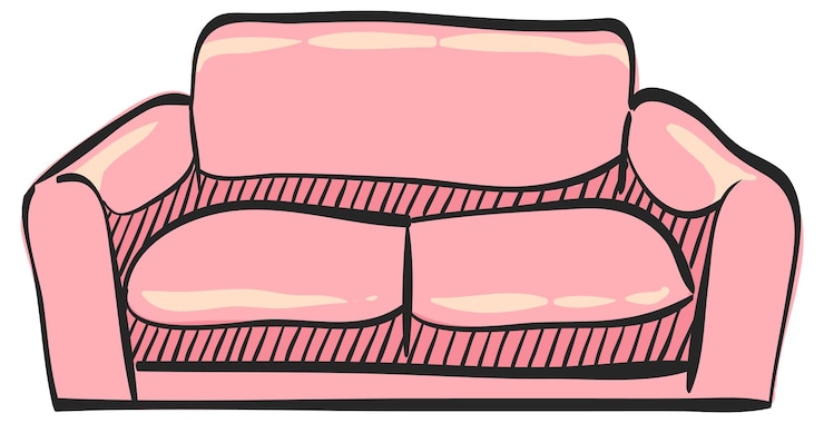 Vector icono de sofá en la ilustración de vector de color dibujado a mano