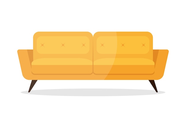 Icono de sofá plano amarillo aislado sobre fondo blanco Símbolo de icono de sofá piso Ilustración vectorial