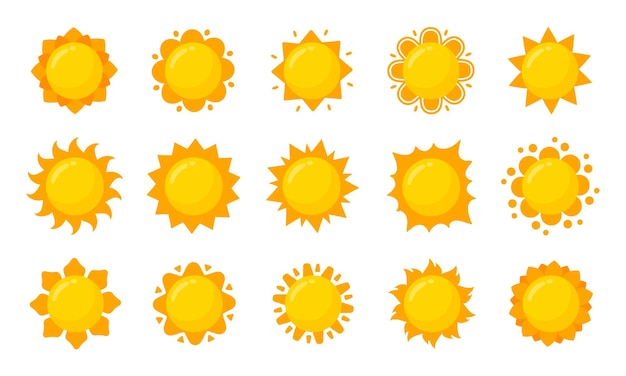 Icono de sol amarillo Diseño de estilo de dibujos animados simple Los rayos del sol en verano