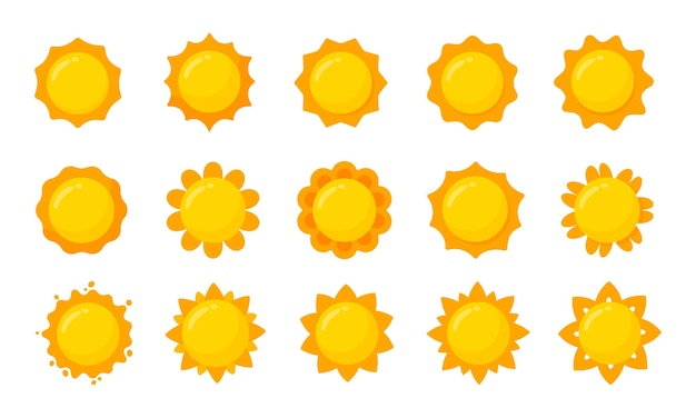 Icono de sol amarillo Diseño de estilo de dibujos animados simple Los rayos del sol en verano