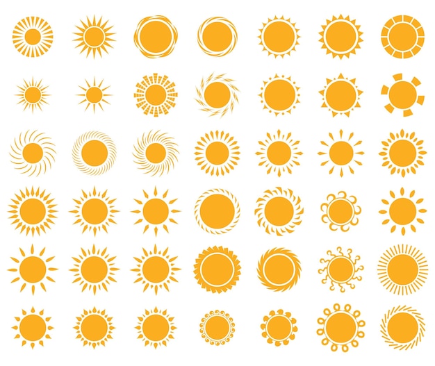 Icono de sol amarillo establecido Ilustración vectorial de plantilla de diseño de sol