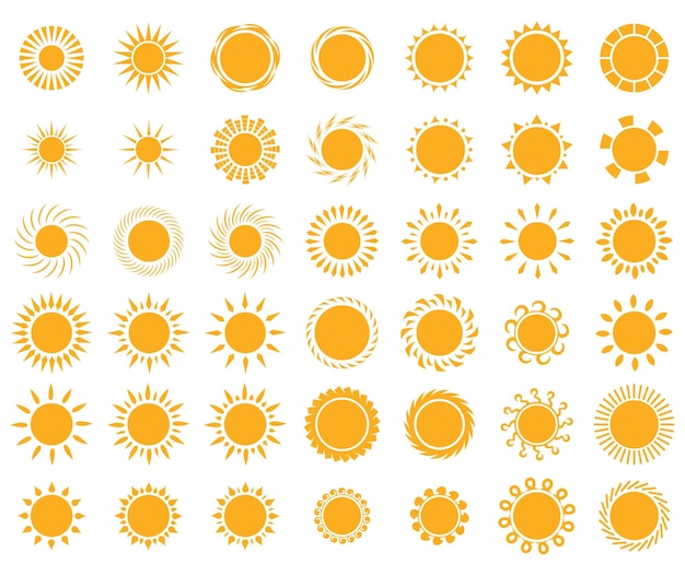 Vector icono de sol amarillo establecido ilustración vectorial de plantilla de diseño de sol