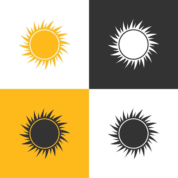 Icono de sol Conjunto de cuatro iconos de sol en diferentes fondos Ilustración vectorial