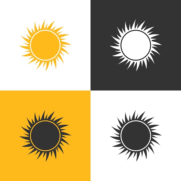 Icono de sol conjunto de cuatro iconos de sol en diferentes fondos ilustración vectorial