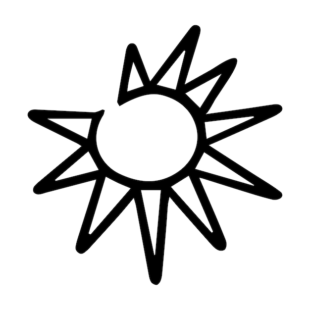 El icono del sol dibujado a mano con el estilo vectorial de la ilustración del boceto del logotipo