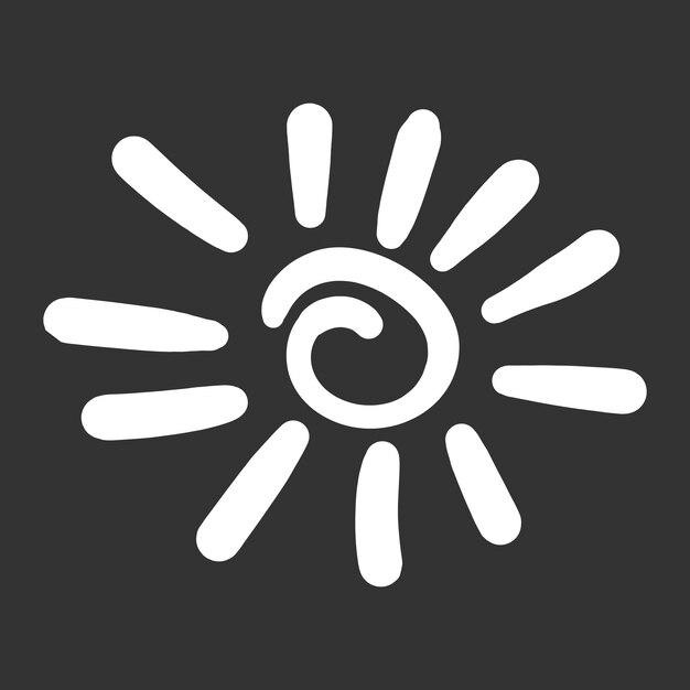 Icono del sol dibujado a mano Ilustración vectorial aislada sobre fondo negro