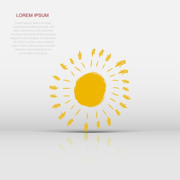 Icono de sol dibujado a mano vectorial en estilo plano Pictograma de ilustración de signo de verano Concepto de negocio de sol