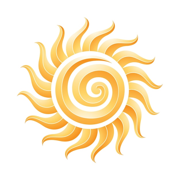 Icono de sol espiral en relieve amarillo con curvas