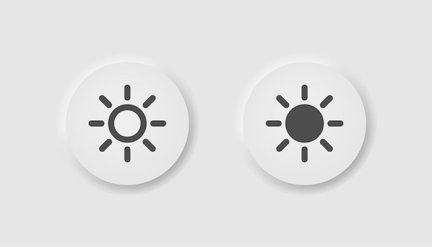 Icono de sol en estilo de neumorfismo Iconos para la interfaz de usuario empresarial UX Símbolo de brillo Tiempo soleado luz solar verano ajustes cálidos Estilo neomórfico Ilustración vectorial