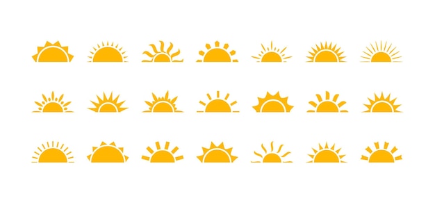 Icono del sol mitad de la salida del sol rayo de la mañana luz amarilla estallido símbolo del verano brillo solar