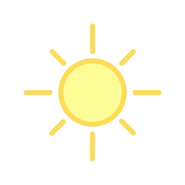Icono de sol en plano amarillo soleado ilustración vectorial