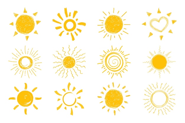 Icono de sol plano Pictograma de sol Símbolo de verano de vector de moda para diseño de sitio web botón web aplicación móvil vector doodle soles
