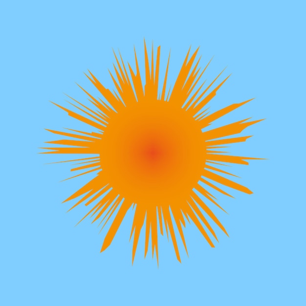 Icono del sol radiante Centro naranja brillante Fondo del cielo azul Ilustración vectorial