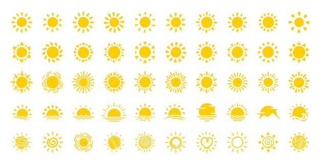 Icono del sol La silueta del sol brillando brillantemente en una mañana de primavera