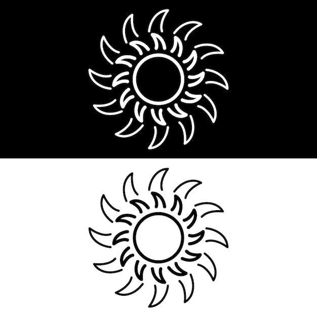 Icono del sol Vector Versión en blanco y negro Plantilla de diseño