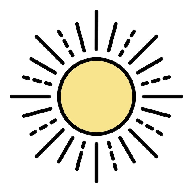 Icono de sol de verano Contorno sol de verano vector icono color plano aislado