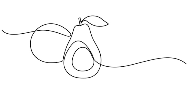 Icono de una sola línea de aguacate Ilustración de una línea continua de un aguacate aislado en blanco
