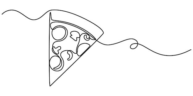 Icono de una sola línea de pizza Dibujo o ilustración de una rebanada de pizza con pepperoni