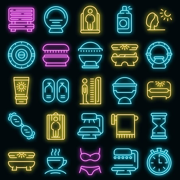 Icono de solarium. Esquema solarium vector icono color neón en negro
