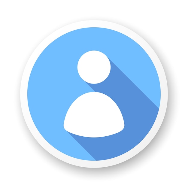 Icono de sombra larga de avatar glifo blanco humano en fondo azul