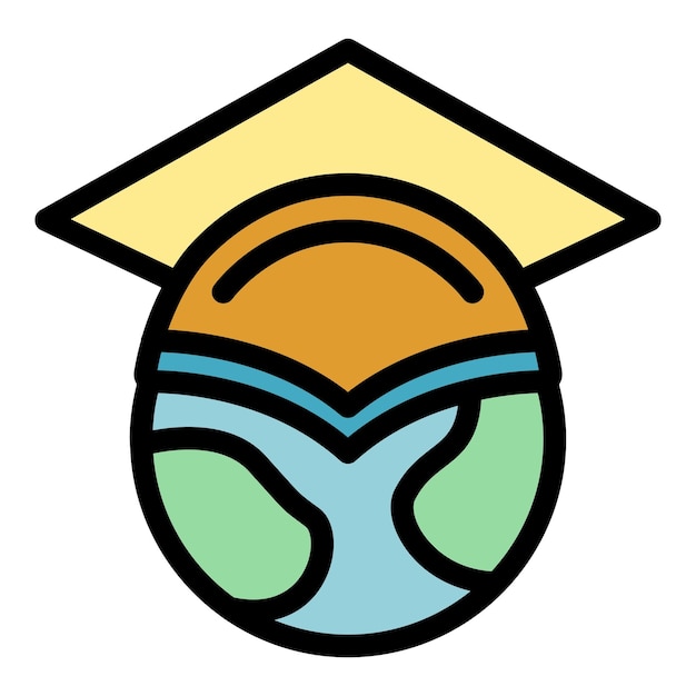 Vector icono de sombrero graduado global contorno de sombreros graduados globales icono vectorial de color plano aislado