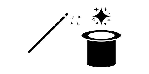 Icono de sombrero de magia negra en estilo de fantasía sobre fondo blanco. Icono de sombrero mágico para el diseño de concepto.