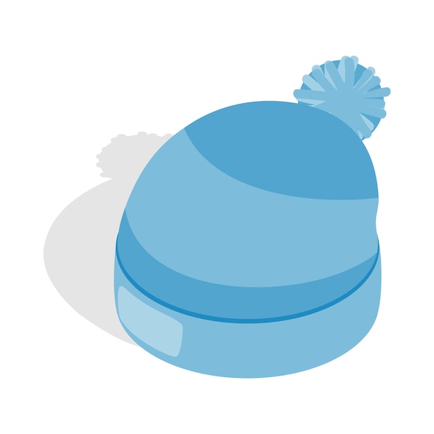 Icono de sombrero de punto azul en estilo isométrico 3d sobre un fondo blanco