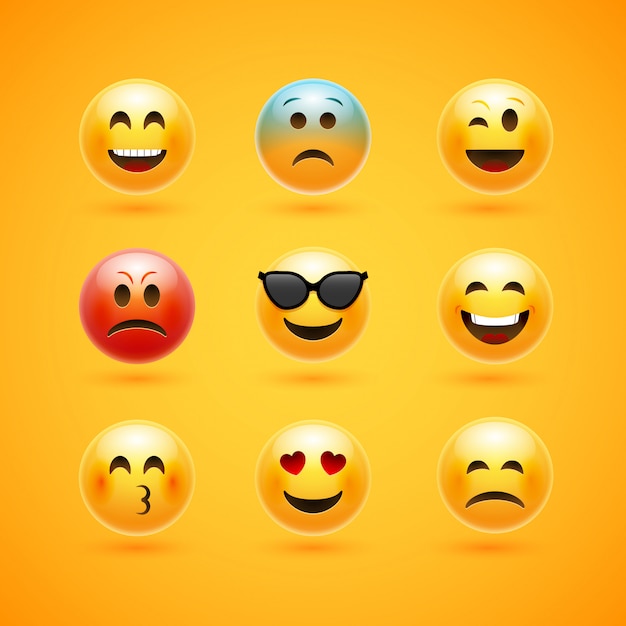 Icono de sonrisa de cara de emoticon. emoción feliz emoji expresión  personaje de dibujos animados | Vector Premium