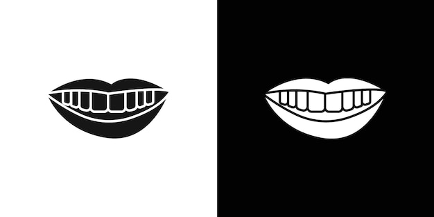 icono de sonrisa con dientes conjunto de logotipo vectorial de arte de línea negra