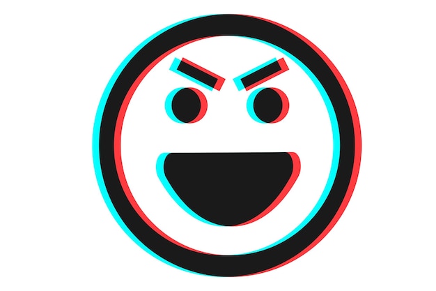 Icono de sonrisa ilustración vectorial en colores rojo y negro azul. emoji de alegría malvada sobre fondo blanco. сharacter para diseño web o tarjeta. logotipo de icono de sonrisa, aplicación, interfaz de usuario.
