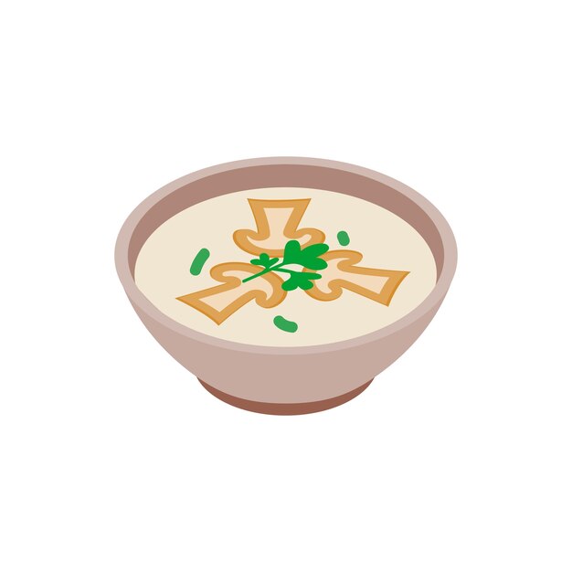 Icono de sopa de champiñones en estilo isométrico 3d aislado sobre fondo blanco