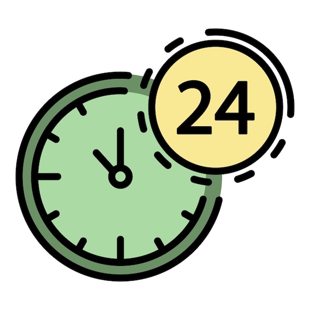 Icono de soporte bancario las 24 horas Contorno Icono vectorial de soporte bancario las 24 horas color plano aislado