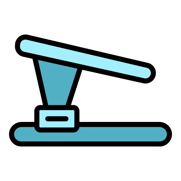 El icono del soporte ergonómico de la computadora portátil es un vector de contorno de trabajo ajustable. La postura de trabajo es de color plano.