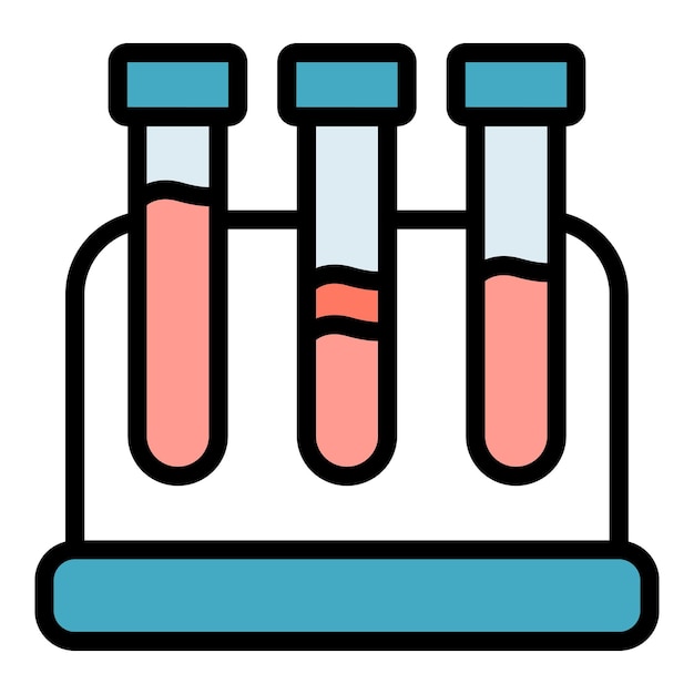 Icono de soporte de tubo de ensayo médico contorno vectorial laboratorio de química investigación de fármacos color plano