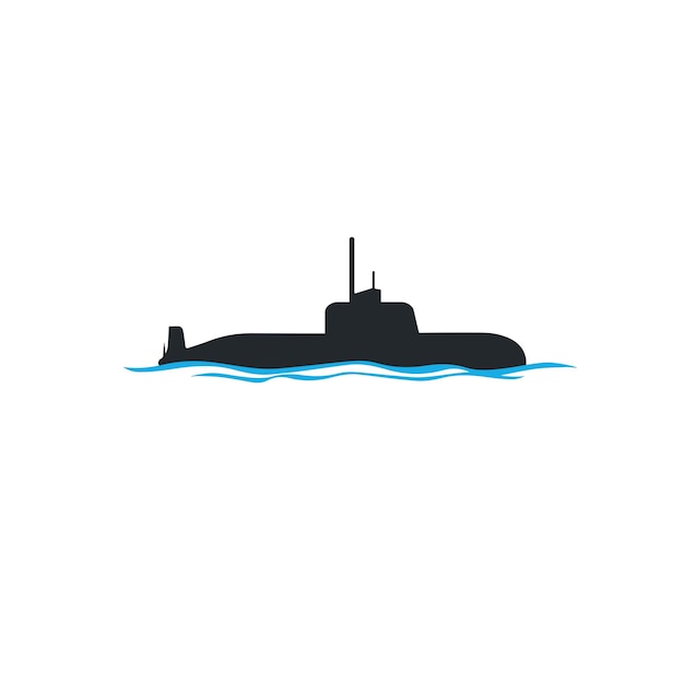 Icono submarino aislado sobre fondo blanco con mar Elemento de plantilla de diseño de logotipo de barco militar