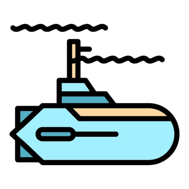 Icono submarino de defensa Contorno submarino de defensa vector icono color plano aislado