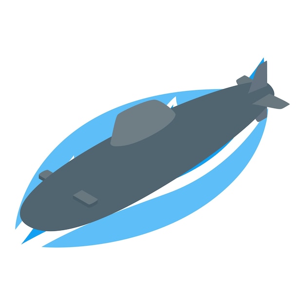 Icono submarino vector isométrico Submarino militar moderno en icono de superficie de agua Marina submarina submarina