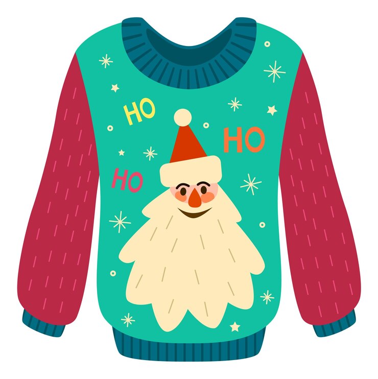 Vector icono de suéter de navidad santa de dibujos animados tejiendo ropa aislada sobre fondo blanco