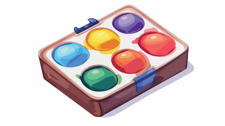Vector icono de suministro de colores de dibujos animados para cajas de pintura de acuarela vibrante