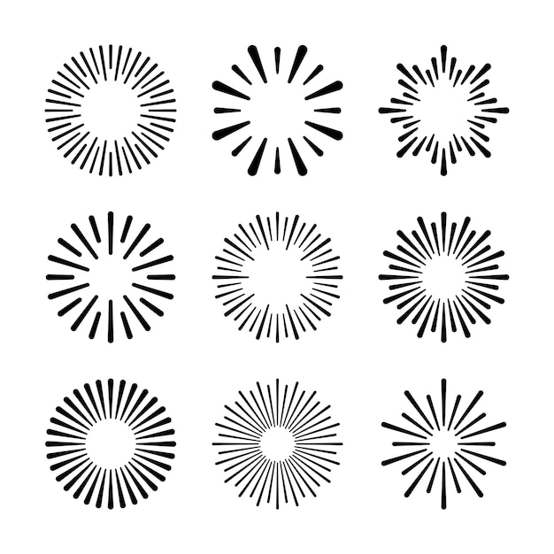 Icono de Sunburst en estilo de línea. Colección de vectores de símbolos de ráfaga.