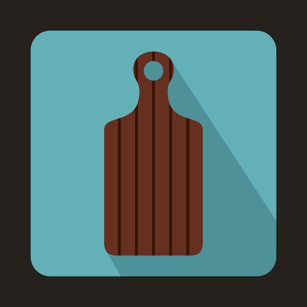 Icono de tabla de cortar marrón en estilo plano sobre un fondo azul claro
