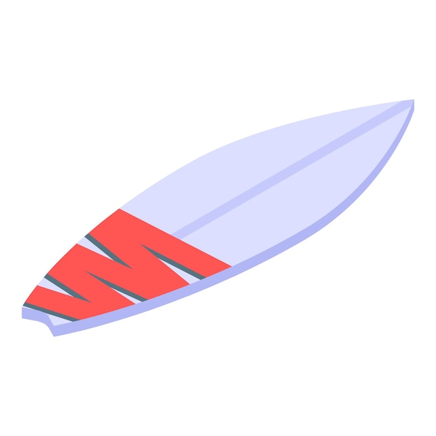 Icono de tabla de surf blanco rojo Isométrico de icono de vector de tabla de surf blanco rojo para diseño web aislado sobre fondo blanco