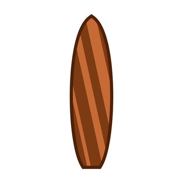 Icono de tabla de surf marrón en estilo plano sobre un fondo blanco